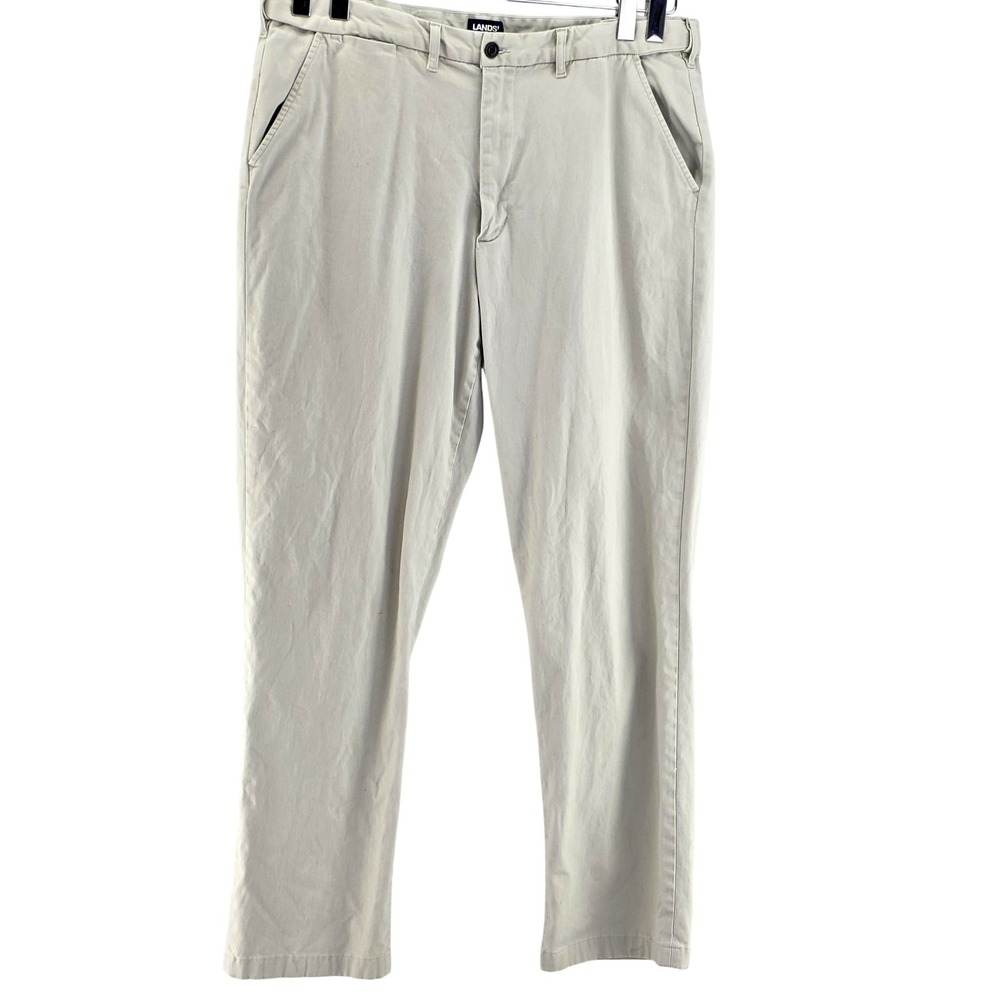 Lands' End Pants Mens 42x32 Beige Chino Classic Fit Business Casual Khaki Preppy